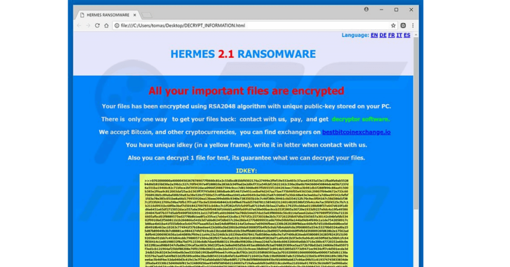 Decrypt Hermes Ransomware files HelpRansomware