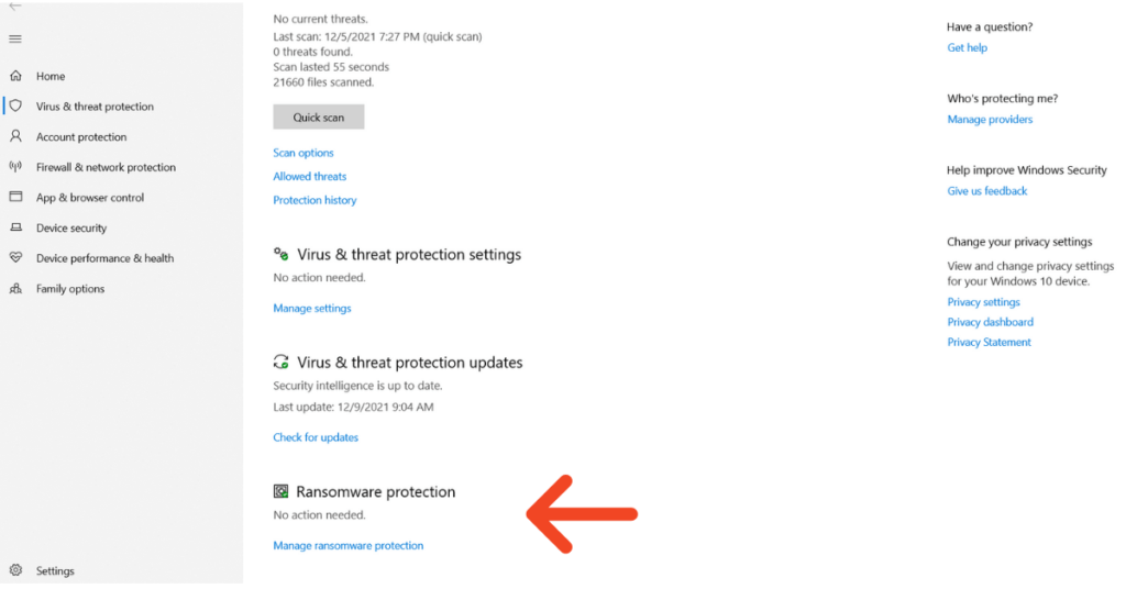 How can I protect myself from ransomware with Windows 10 Manage settings HelpRansomware