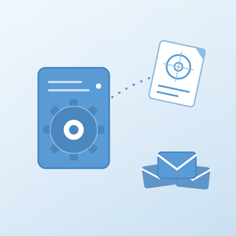 PLM server with a blueprint being pulled out and extortion envelopes - HELPRANSOMWARE